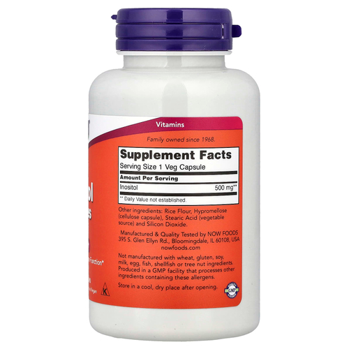 NOW Foods, инозитол, 500 мг, 100 растительных капсул