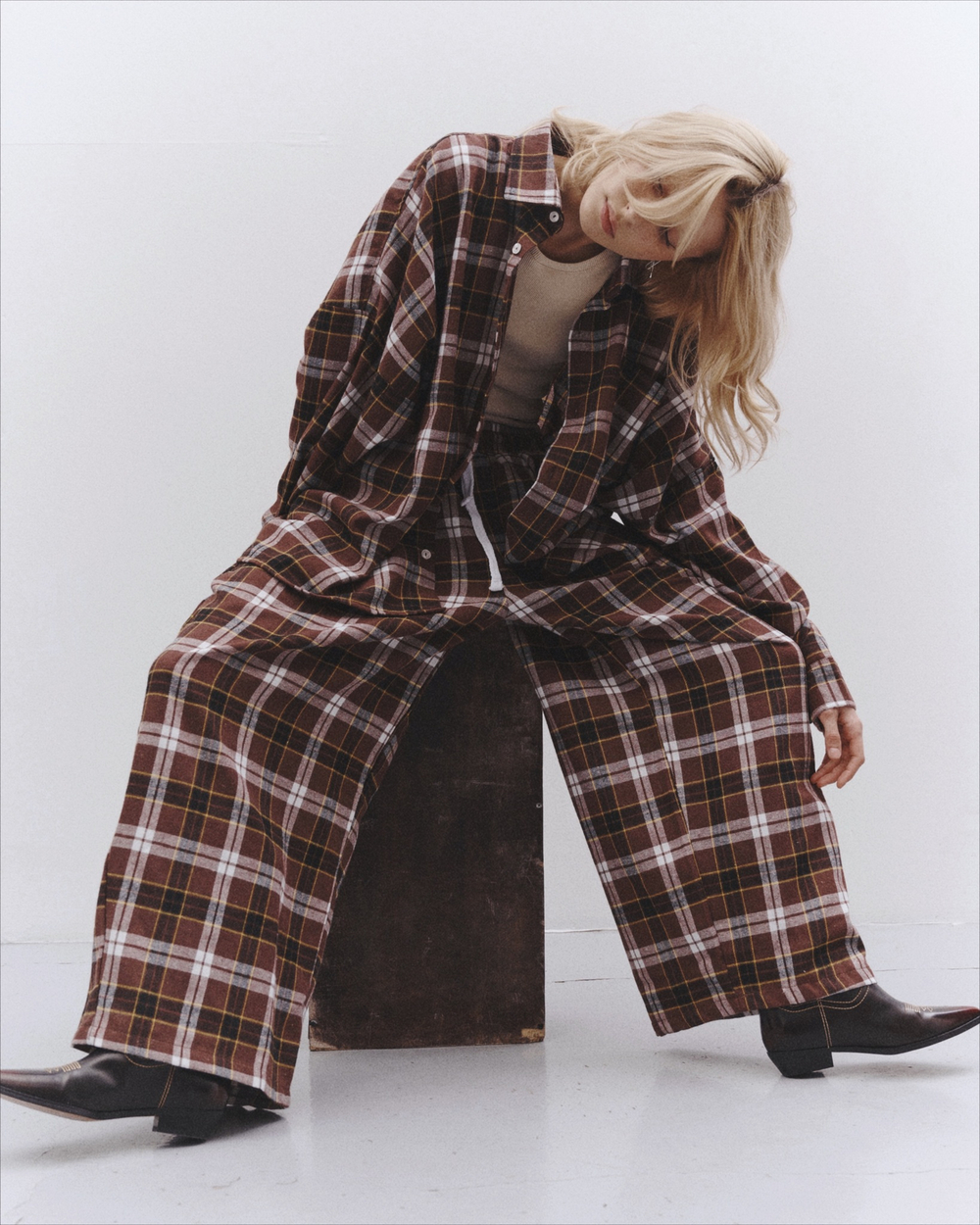 Plaid Baggy Pants Chocolate