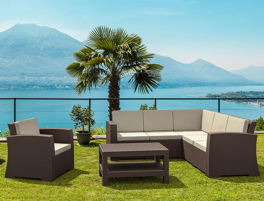 Диван пластиковый плетеный угловой с подушками Siesta Contract Monaco Lounge Corner, коричневый