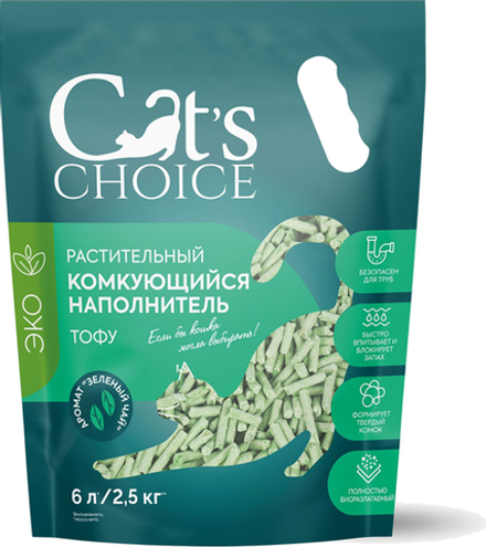 Cat's choice Тофу наполнитель с ароматом "Зеленый чай" 6л/2,5кг.