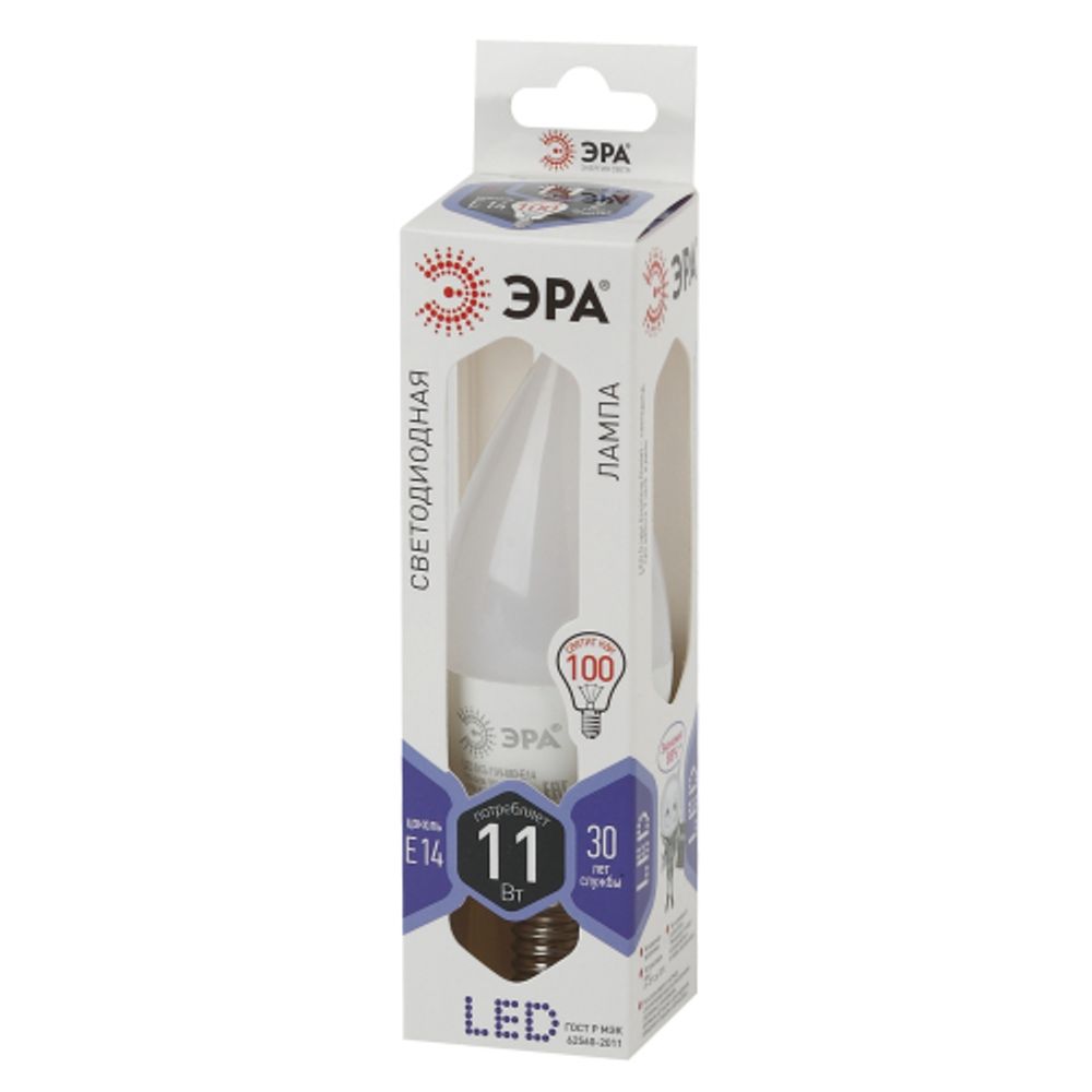 Лампа светодиодная ЭРА STD LED BXS-11W-860-E14 11Вт свеча на ветру холодный дневной свет Е14 | Лампы cветодиодные Свеча (B/C)
