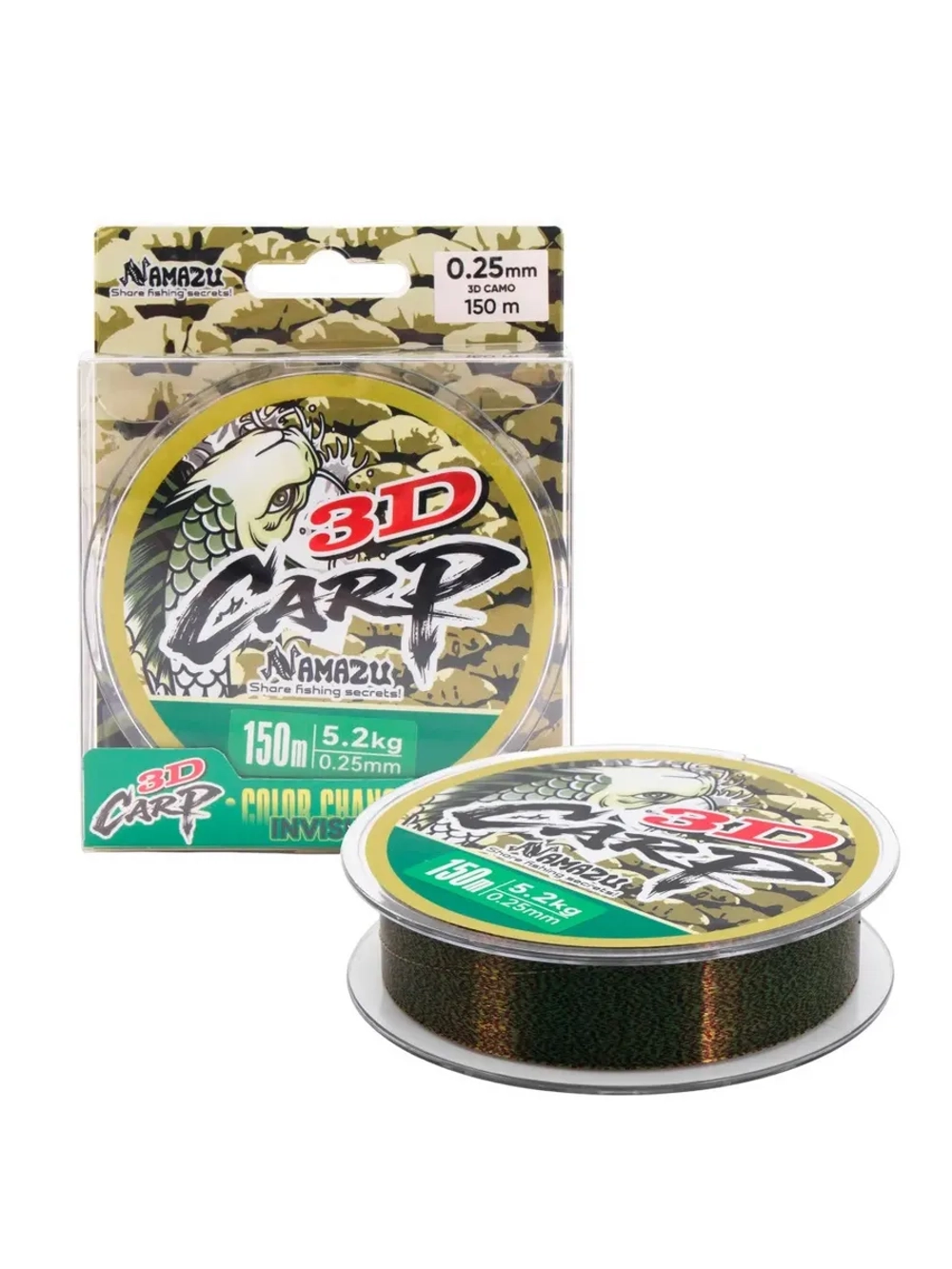 Леска 3D Carp, L-150 м, d-0,25 мм 3D Camo
