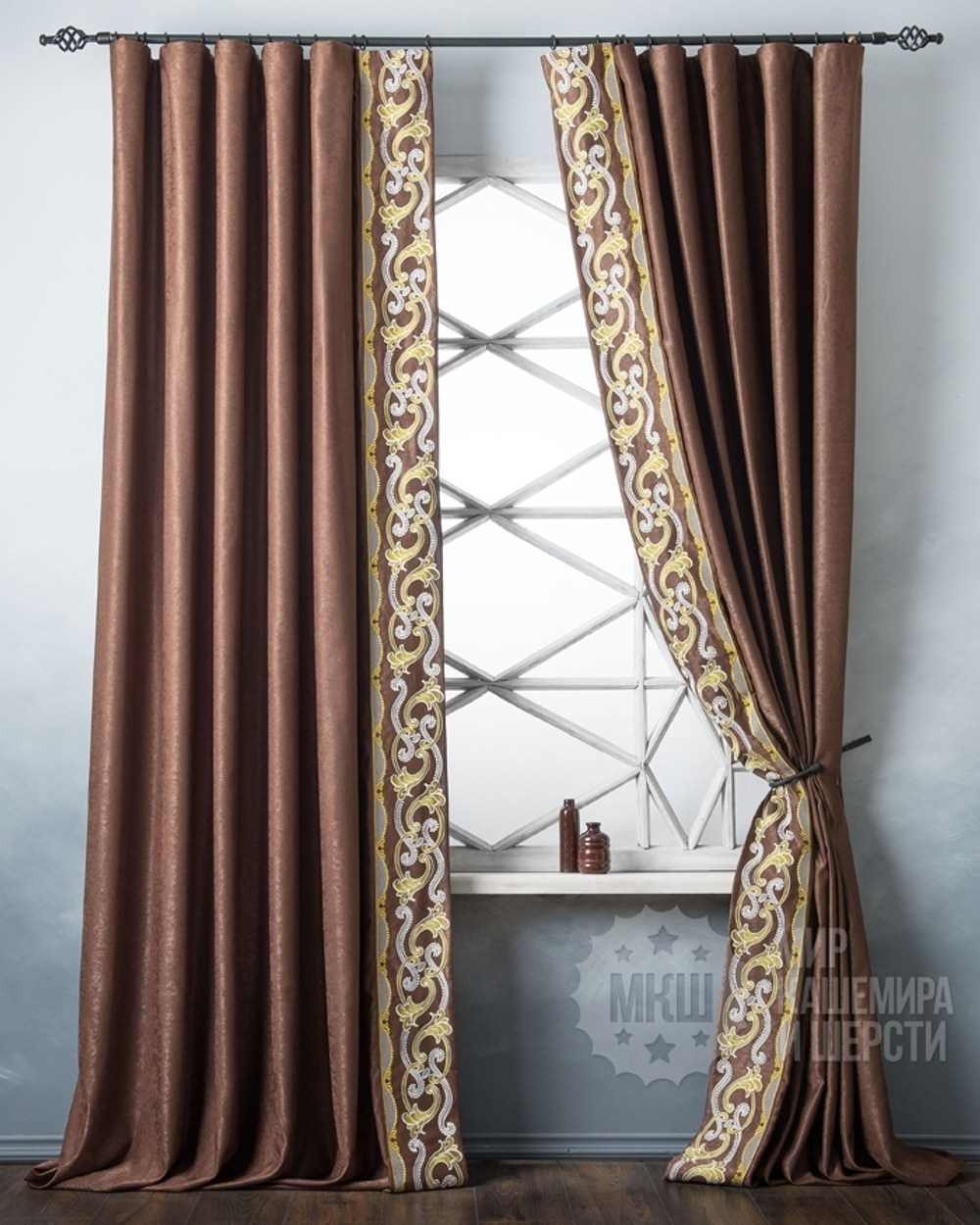 Готовые шторы с вышивкой ВАЛЛЕРИ (арт. BL01-248-05) - (200х270)х2 см. - коричневые