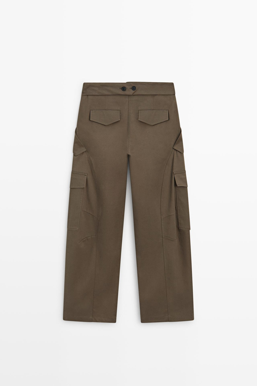 Massimo Dutti Брюки карго из смесового хлопка с деталями на поясе, хаки