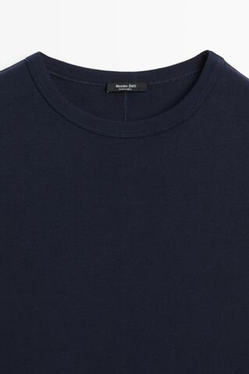 Massimo Dutti Футболка с короткими рукавами и отделкой в рубчик, темно-синий