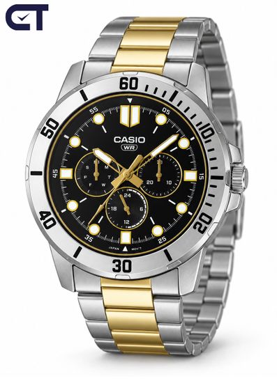 CASIO MTP-VD300SG-1E CASIO Collection мужские наручные часы — чёрный циферблат, двухцветный стиль и три дополнительных индикатора