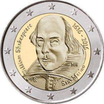 2 евро 2016 Сан-Марино - Шекспир (в буклете). Уценка