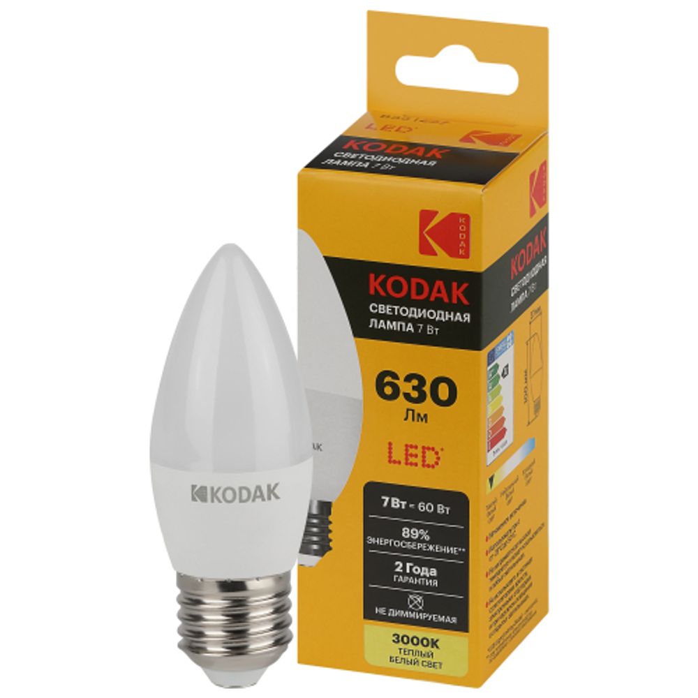 Лампа светодиодная Kodak LED B35-7W-830-E27 K 7Вт свеча теплый белый свет Е27 | Kodak