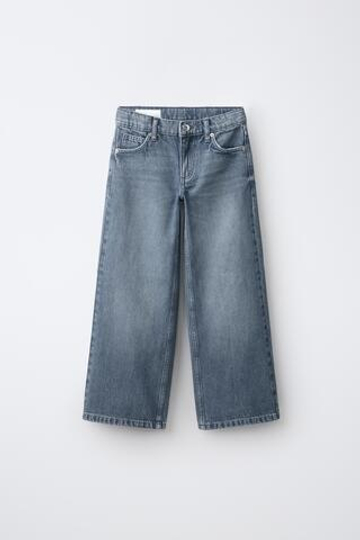 ZARA ДЖИНСЫ WIDE LEG СО СТРАЗАМИ, СЕРО-СИНИЙ