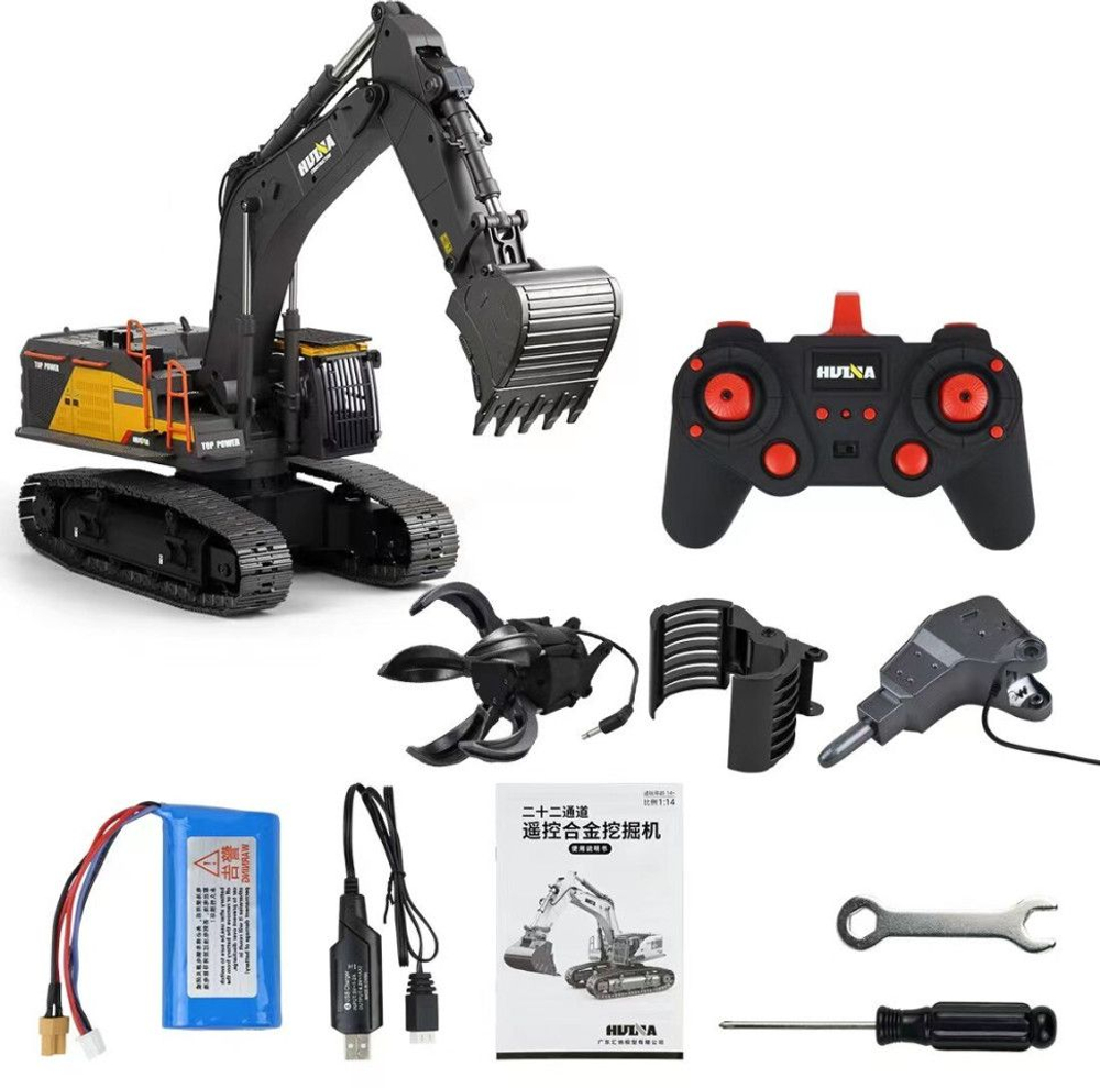 Радиоуправляемый экскаватор серый HUI NA TOYS масштаб 1:14 2.4G - HN1594-GREY