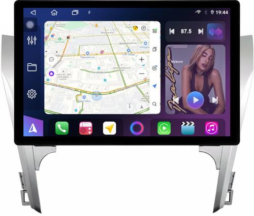 Магнитола для Toyota Camry 50 2011-2014 (рамка серебро 10) - FarCar BX877 монитор 13" 2K QLED на Android 13, TS10, 6+128, CarPlay, 4G SIM-слот