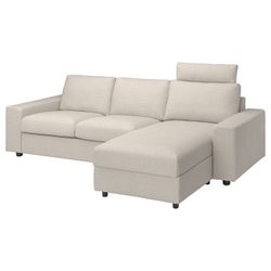 IKEA VIMLE  (ИКЕА ВИМЛЕ)  -  Чехол на диван 3-местный с шезлонгом, подголовником и широкими подлокотниками - Гуннаред бежевый