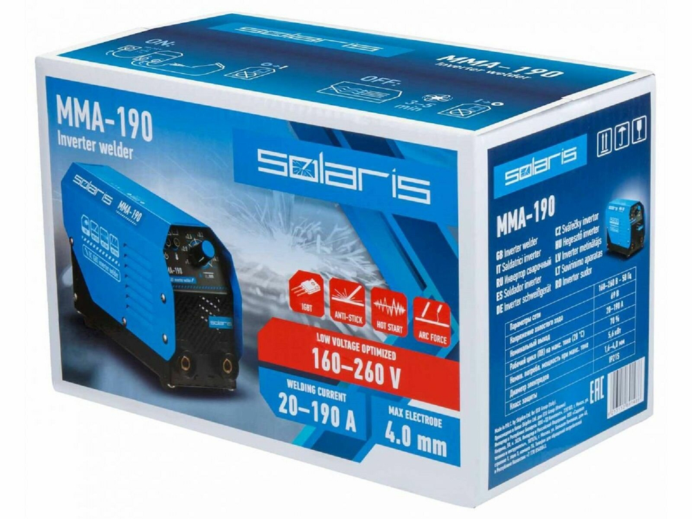 Инвертор сварочный SOLARIS MMA-190 5.6кВт 20-190А(MMA-190)