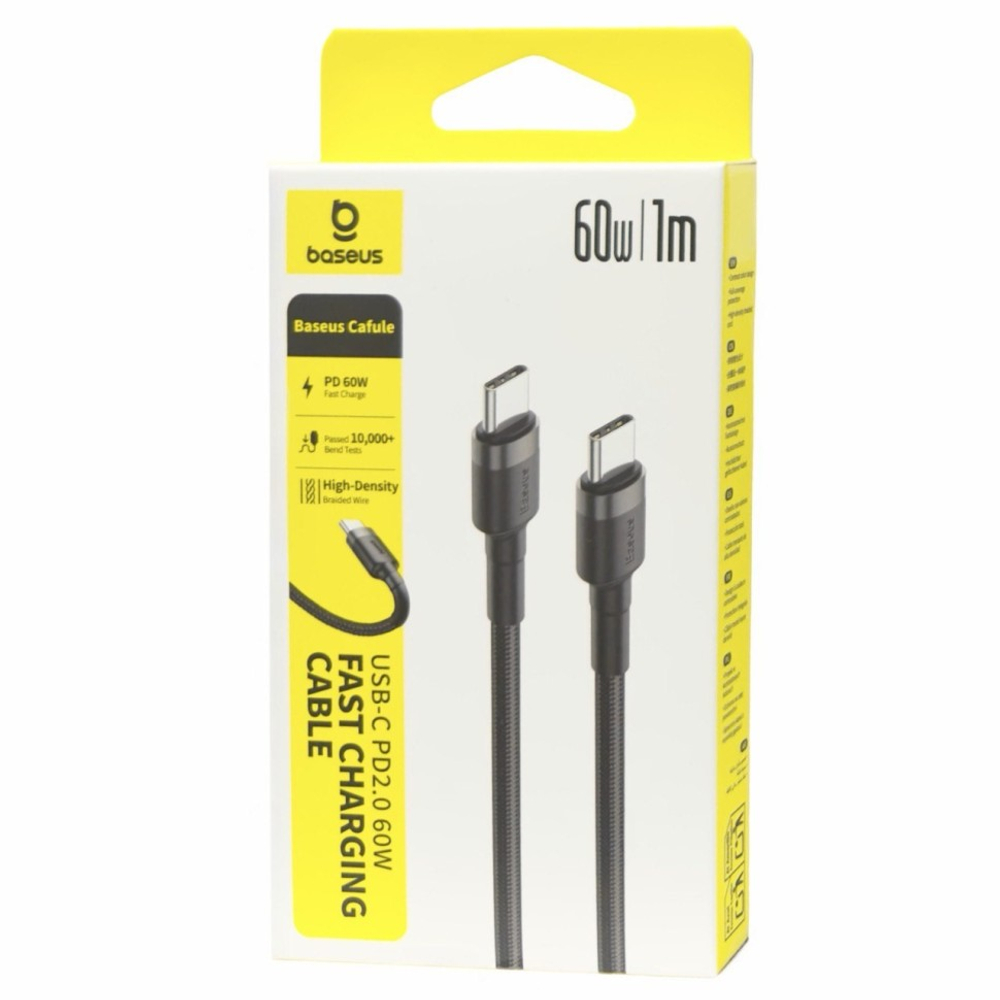 Usb Кабель-зарядка TYPE-C на TYPE-C Baseus Cafule PD2.0 1м (CATKLF-GG1) серо-черный
