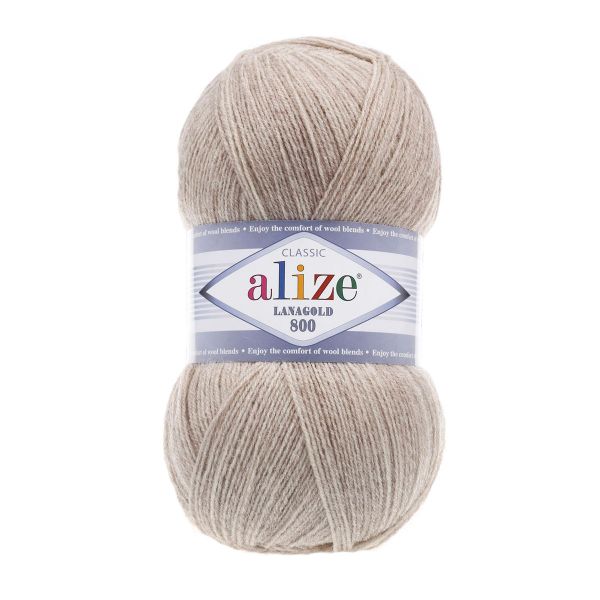 Пряжа Alize (Ализе) Lana Gold 800 / уп.5 мот. по 100 г, 800м, 152 бежевый меланж A