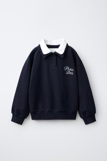 ZARA ТОЛСТОВКА С ДВОЙНЫМ ВОРОТНИКОМ, МОРСКОЙ ТЕМНО-СИНИЙ