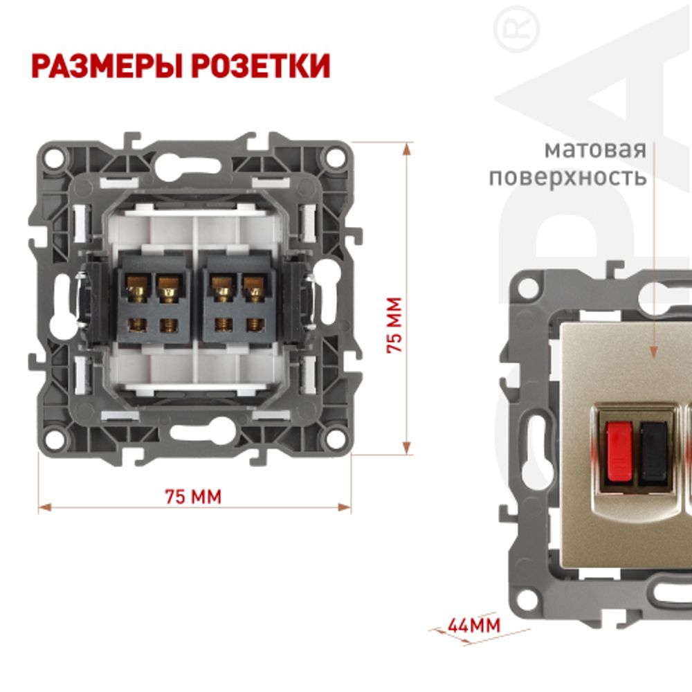 Розетка ЭРА Серия 12 12-3112-04 аудио двойная IP20 шампань | Эра 12