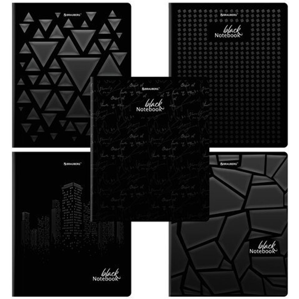 Тетрадь А5, 48 л., BRAUBERG, скоба, клетка, матовая ламинация, выборочный лак, "Black", 404375, 1шт