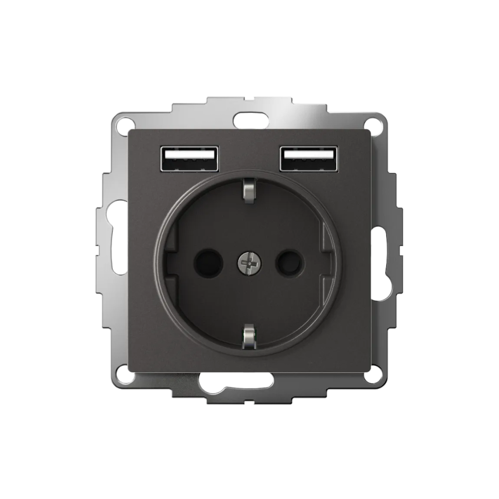 ATLASDESIGN РОЗЕТКА 16А c 2 USB A+A, 5В/2,4А, 2х5В/1,2А, механизм, БАЗАЛЬТ