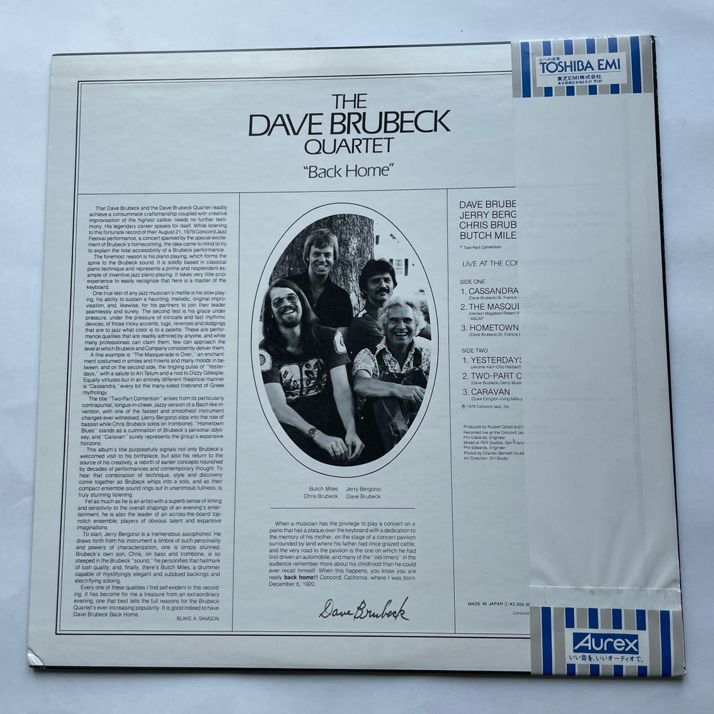 Винтажная виниловая пластинка LP The Dave Brubeck Quartet Back Home (Япония 1979) (Оби)