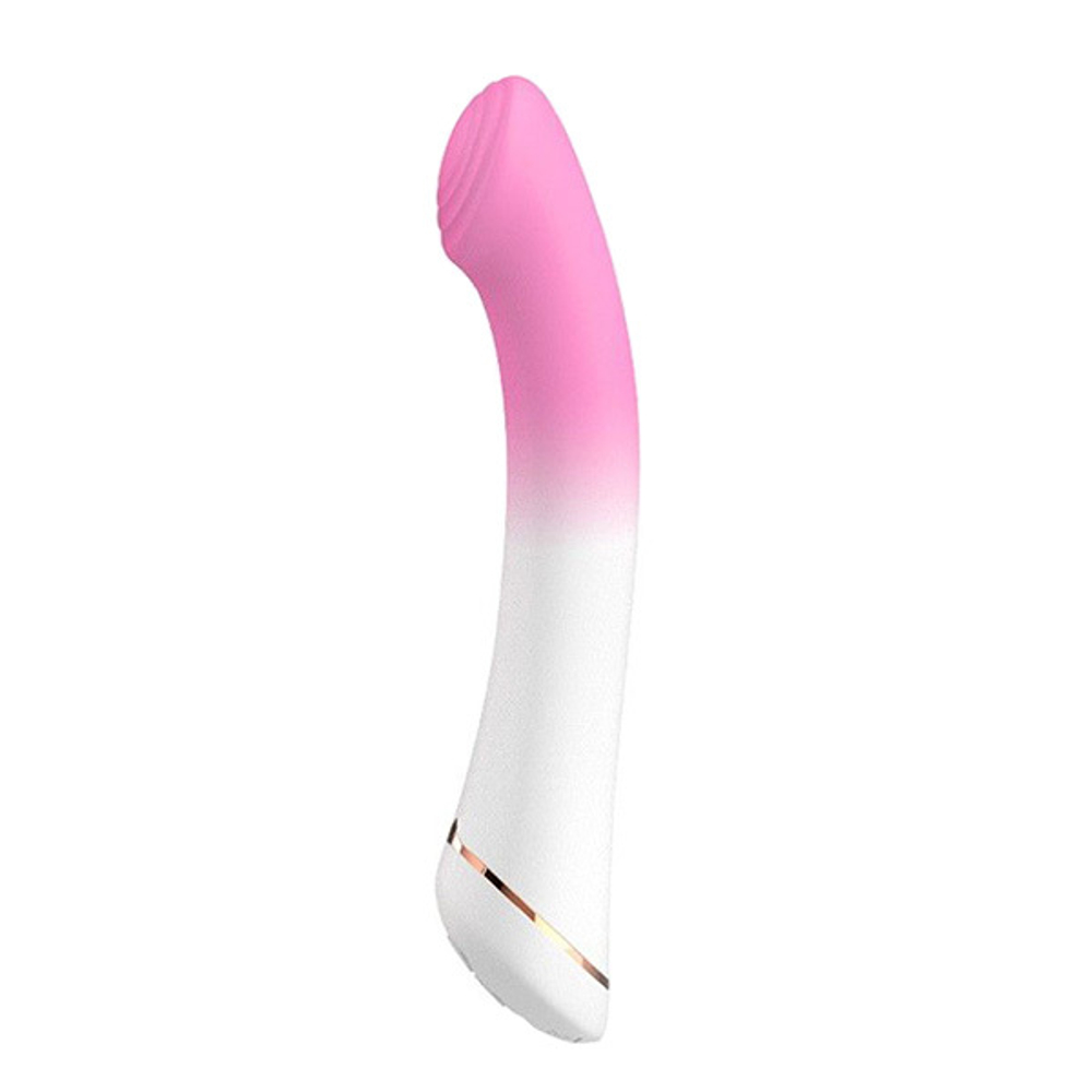 Бело-розовый изогнутый силиконовый вибромассажер 18,7см Silicone Toys USK-V26