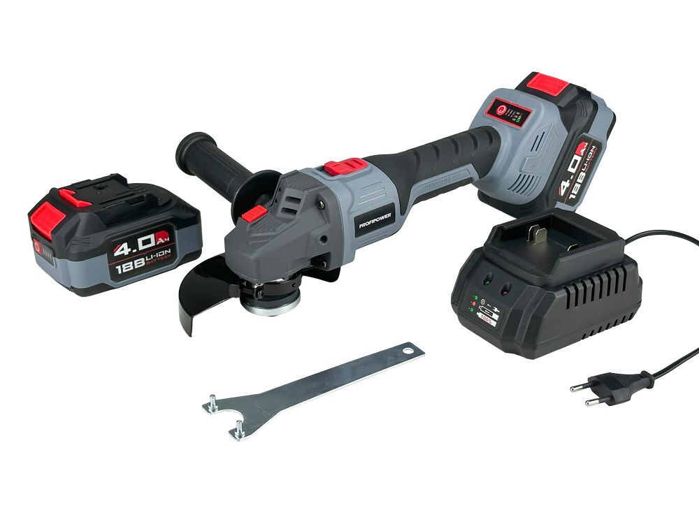 Аккумуляторная бесщеточная УШМ PROFIPOWER MKDGA-20V (20В,Li-ion-2шт, 4Ач, 125 мм, 0-9000 об/мин, З/У, в кейсе) (E0080)