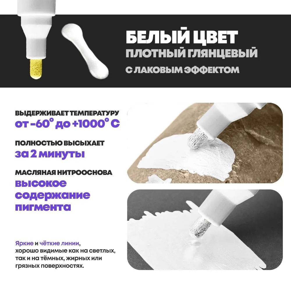 Маркер-краска перманентный белый, MC-Basir, несмываемый лаковый водостойкий фломастер строительный (по металлу, пластику, стеклу), для граффити и теггинга, наконечник 5 мм