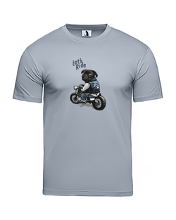 Футболка с мопсом Lets ride классическая прямая серая