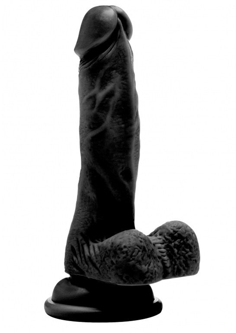 Чёрный фаллоимитатор Realistic Cock 7 With Scrotum - 18 см. (Цвет: черный)