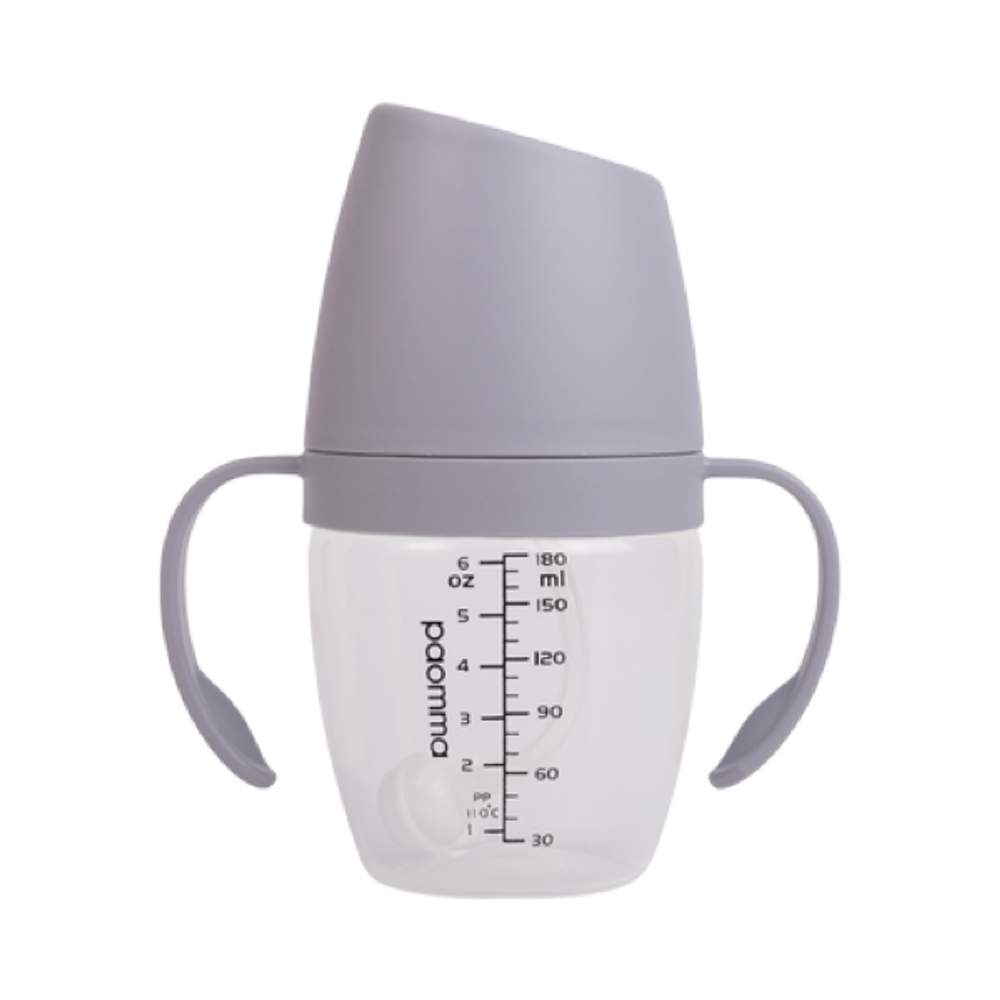 Поильник-непроливайка уточка с носиком и ручками Paomma, 180 мл, Light grey