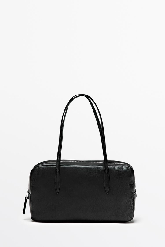 Massimo Dutti Миниатюрная цилиндрическая сумка из кожи наппа, черный