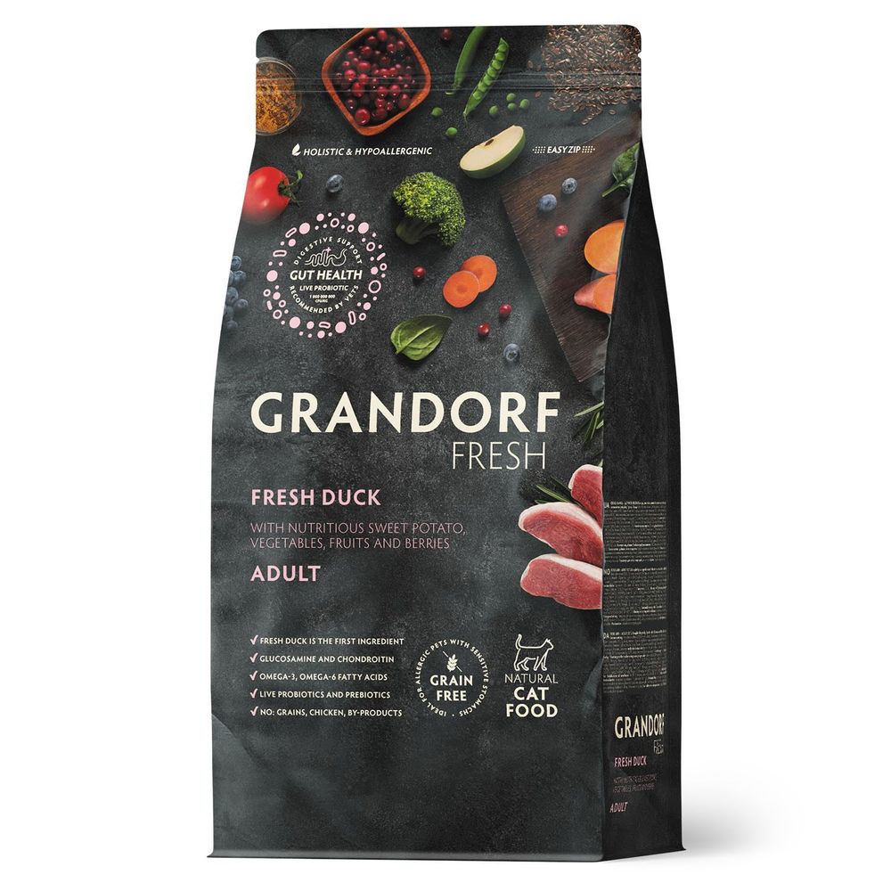 Сухой корм GRANDORF Fresh Cat ADULT Duck&Sweet Potato для кошек из свежего мяса утки с бататом