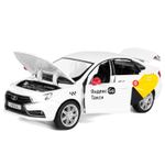 Модель 1:24 Яндекс Go LADA VESTA, белый, открываются 4 двери, капот, багажник, свет, звук