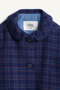 ZARA ПАЛЬТО ИЗ СМЕСОВОЙ ШЕРСТИ - LIMITED EDITION, СИНИЙ