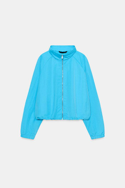 ZARA КУРТКА ИЗ ТЕХНИЧЕСКОЙ ТКАНИ НА МОЛНИИ, НАСЫЩЕННЫЙ БИРЮЗОВЫЙ