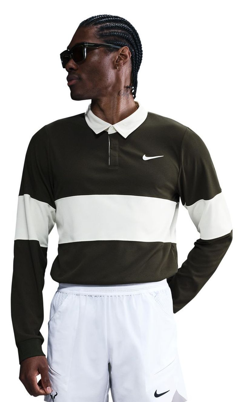 Мужская теннисная футболка с длинным рукавом Nike Court RG Dri-FIT Advantage Slam Long Sleeve Tennis - sequoia/pale ivory/white