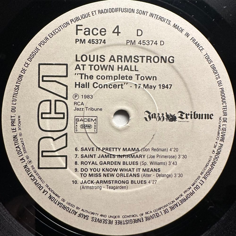 Louis Armstrong At Town Hall "The Complete Town Hall Concert" 17 May 1947 2LP (Франция 1983г.)