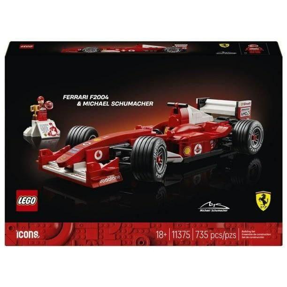 Конструктор Лего Иконс Ferrari F2004 и Михаэль Шумахер 11375 | LEGO Icons Michael Schumacher Формула-1 735 деталей 18+