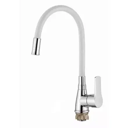 Смеситель LEDEME 4699-3 с силиконовым изливом (на гайке) шар d40 (Белый/Хром), LEDEME