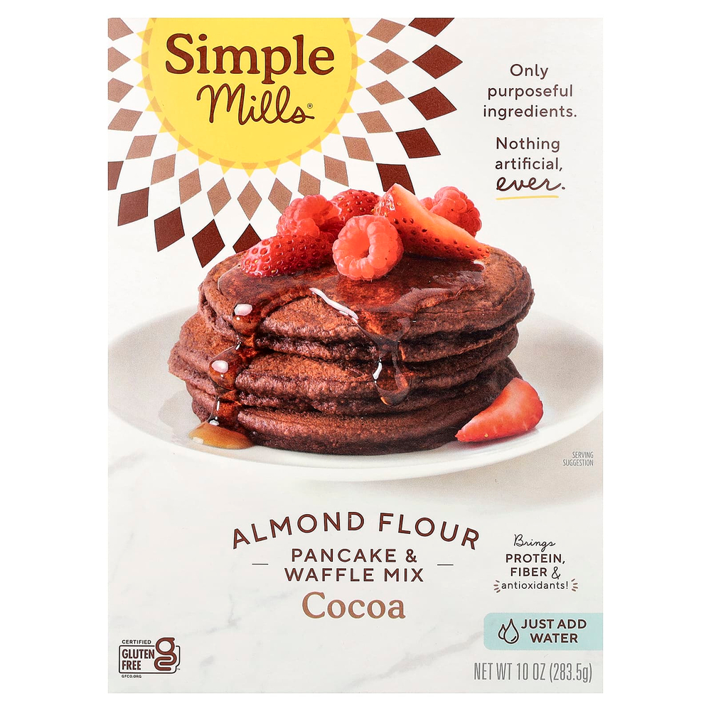 Simple Mills, смесь для выпекания блинов и вафель с миндальной мукой, какао, 283,5 г (10 унций)