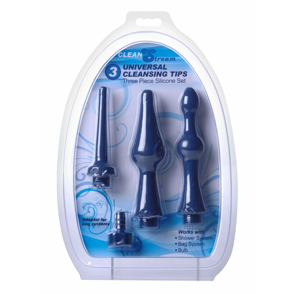 Набор из 3 универсальных насадок для анального душа Universal 3 Piece Silicone Enema Attachment Set (Цвет: синий)