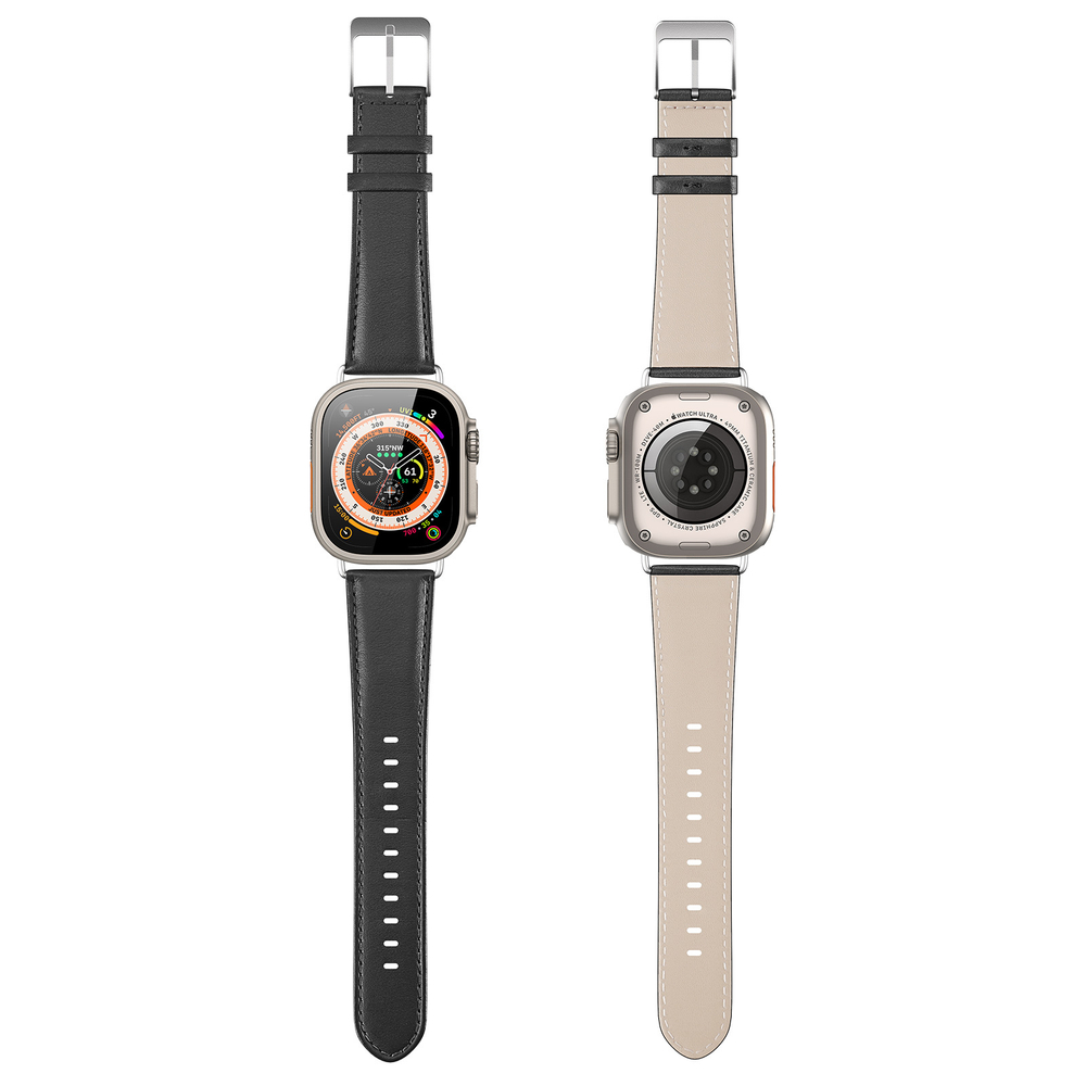 Ремешок из кожи черного цвета от Dux Ducis для смарт часов Apple Watch 38, 40, 41, 42мм, серия YS Series