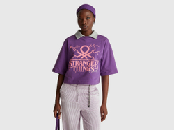 Benetton Укороченная футболка свободного кроя Stranger Things, фиолетовый