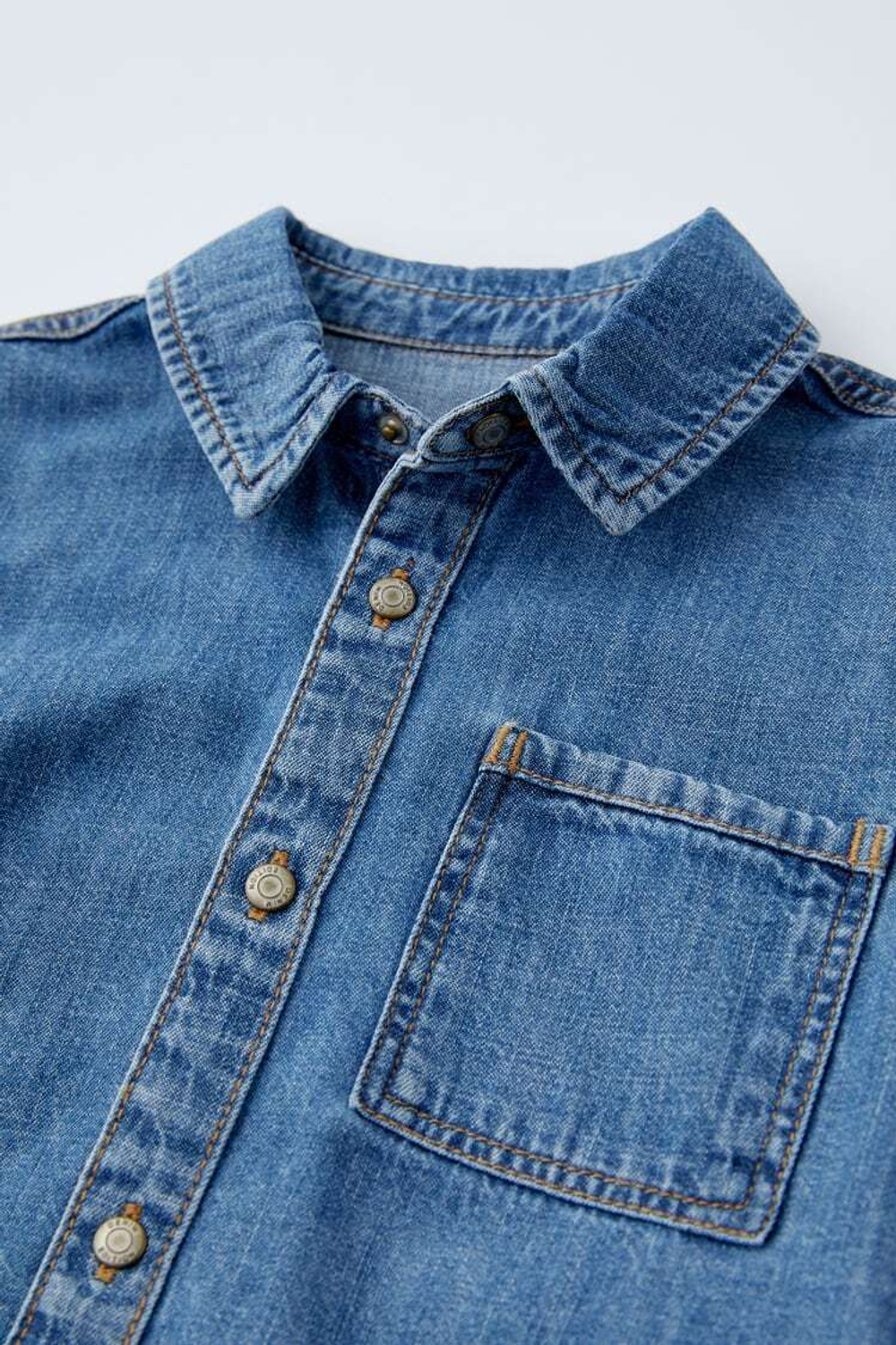 ZARA ДЖИНСОВАЯ РУБАШКА БЕЗ РИСУНКА, ВЫЦВЕТШИЙ СИНИЙ