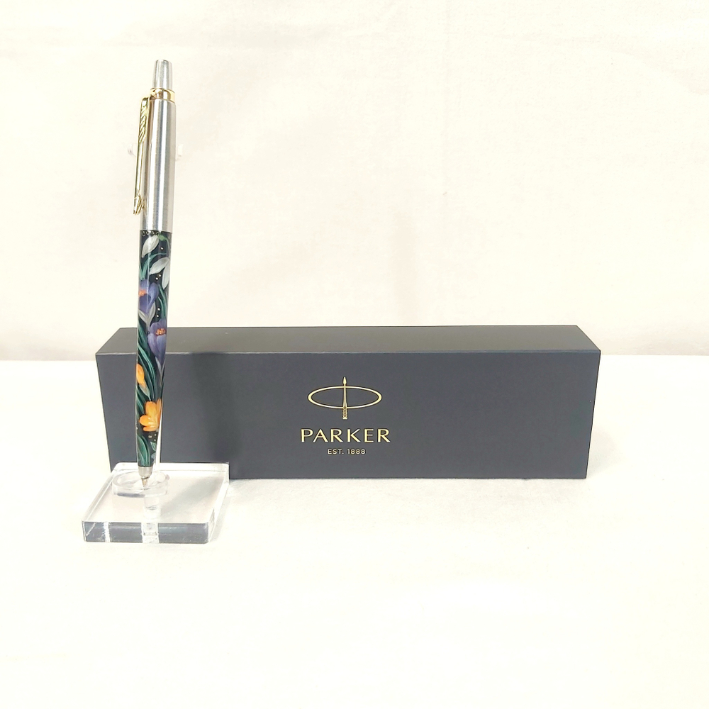 Коллекционная ручка Parker "Крокусы" с ручной росписью Палех в коробке