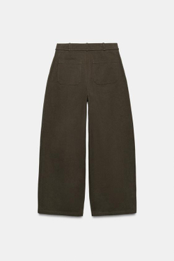 ZARA ШИРОКИЕ БРЮКИ С ЗАЩИПАМИ И РЕМНЕМ, СЕРО-КОРИЧНЕВЫЙ