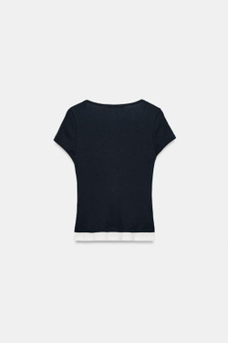 ZARA ФУТБОЛКА С ЭФФЕКТОМ МНОГОСЛОЙНОСТИ, МОРСКОЙ СИНИЙ