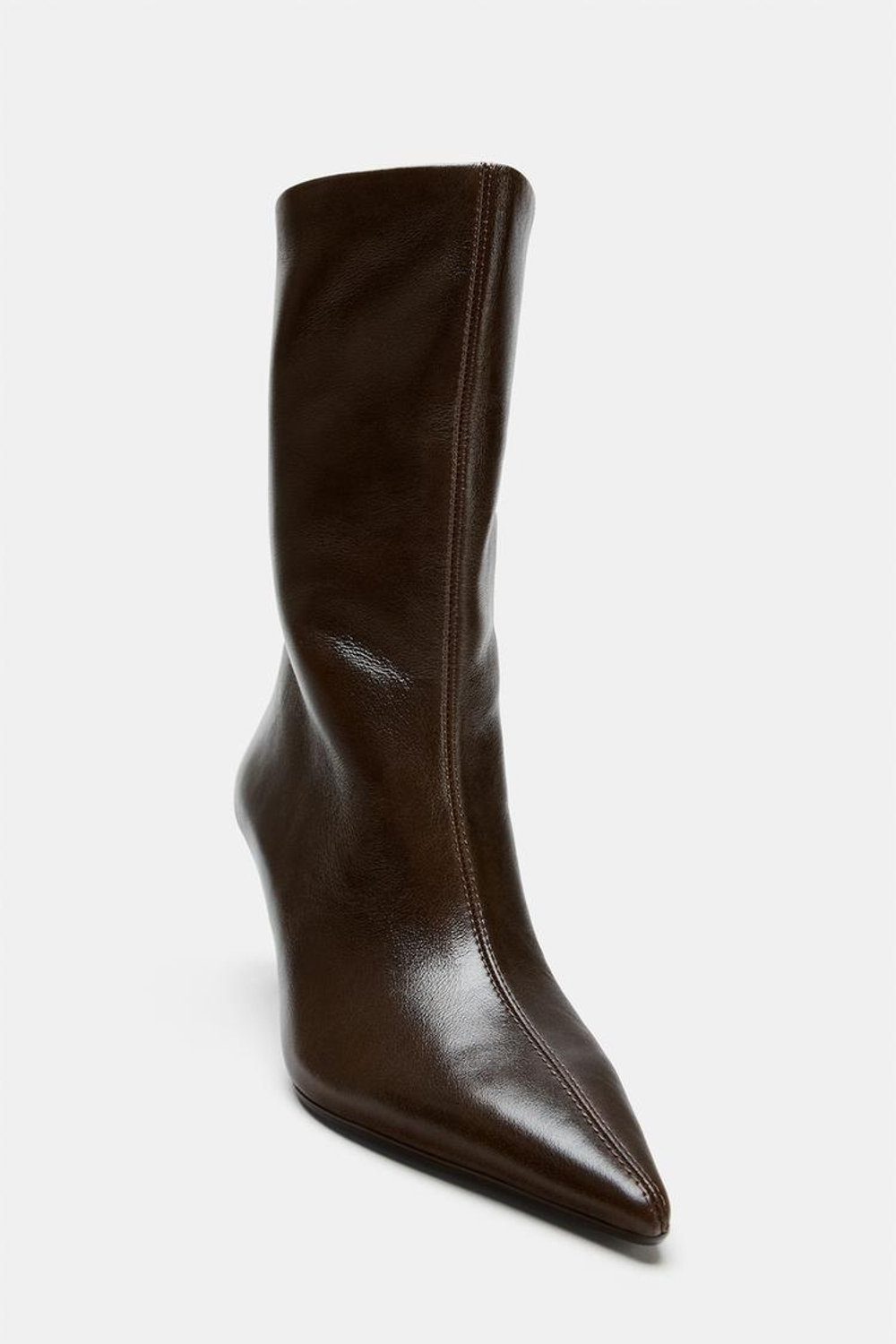 ZARA КОЖАНЫЕ БОТИЛЬОНЫ НА КАБЛУКЕ, КОРИЧНЕВЫЙ