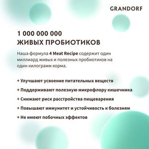 Сухой корм Grandorf CAT 4 Meat PROBIOTIC INDOOR для домашних кошек, 4 мяса с пробиотиками