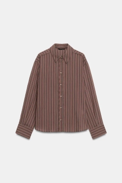 ZARA РУБАШКА В ПОЛОСКУ, КОРИЧНЕВЫЙ/ЭКРЮ